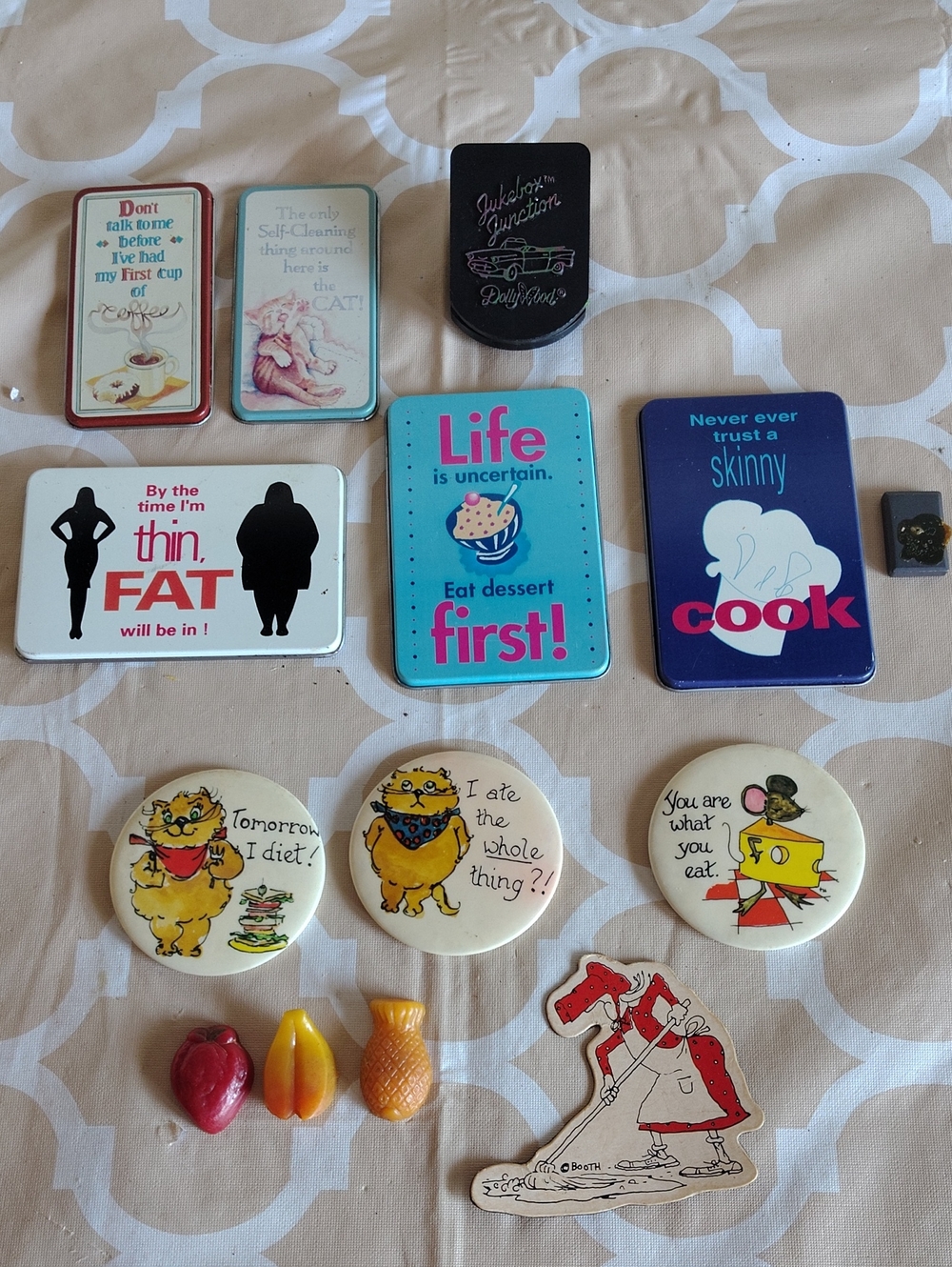 Vintage Cat Diet Humor Refrigerator Magnet Lot Booth Cartoon